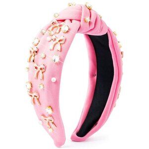 Jeweled Knotted Headband Pink Bow